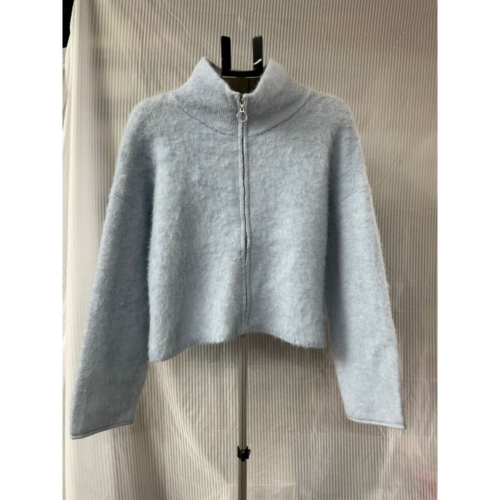 Wild Fable Womens XL Light Blue Fuzzy Quarter Zip Mock Neck Cropped Sweater NWT